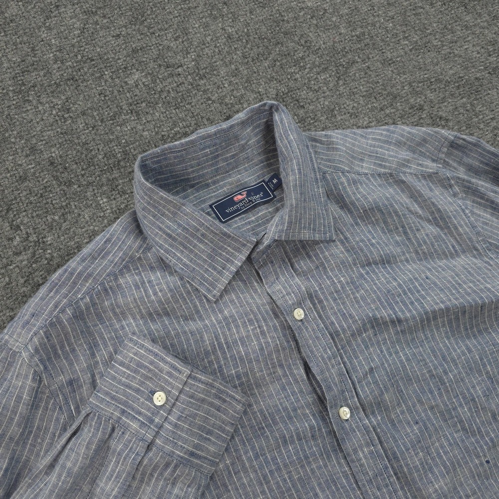 Vineyard Vines Shirt Mens M Blue Striped Linen Lightweight Casual Beach Summer